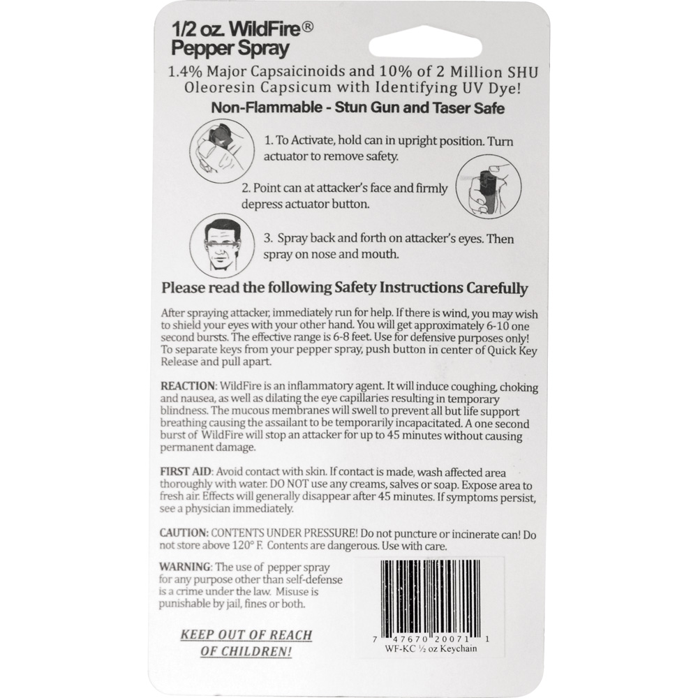 Wildfire 1.4% MC 1/2 oz pepper spray belt clip and quick release keychain view 3